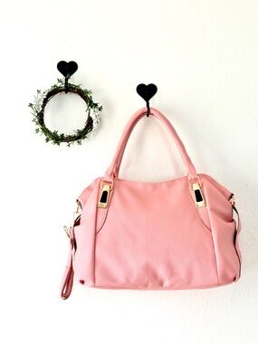 Light Pink Faux Leather Satchel Shoulder Bag Gold Hardware NWOT